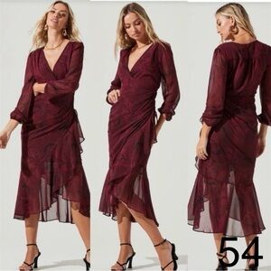 Astr Burgundy Long Sleeve Dress